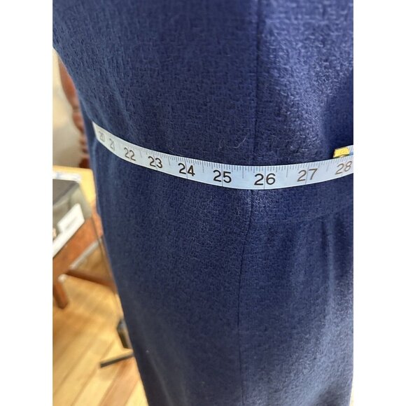 Dress Blue Midi Sheath Fitted Knit Cowl Long Sleeve Theatre Actress Doris Day - Picture 10 of 14